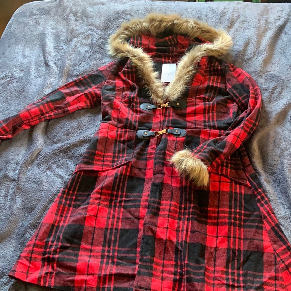 Fluffy plaid jacket